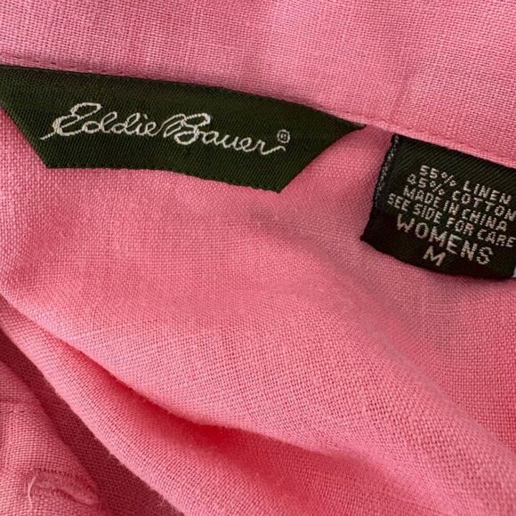 Eddie Bauer Top Button up Collar Women's Medium Salmon Pink Linen Cotton - Picture 4 of 4